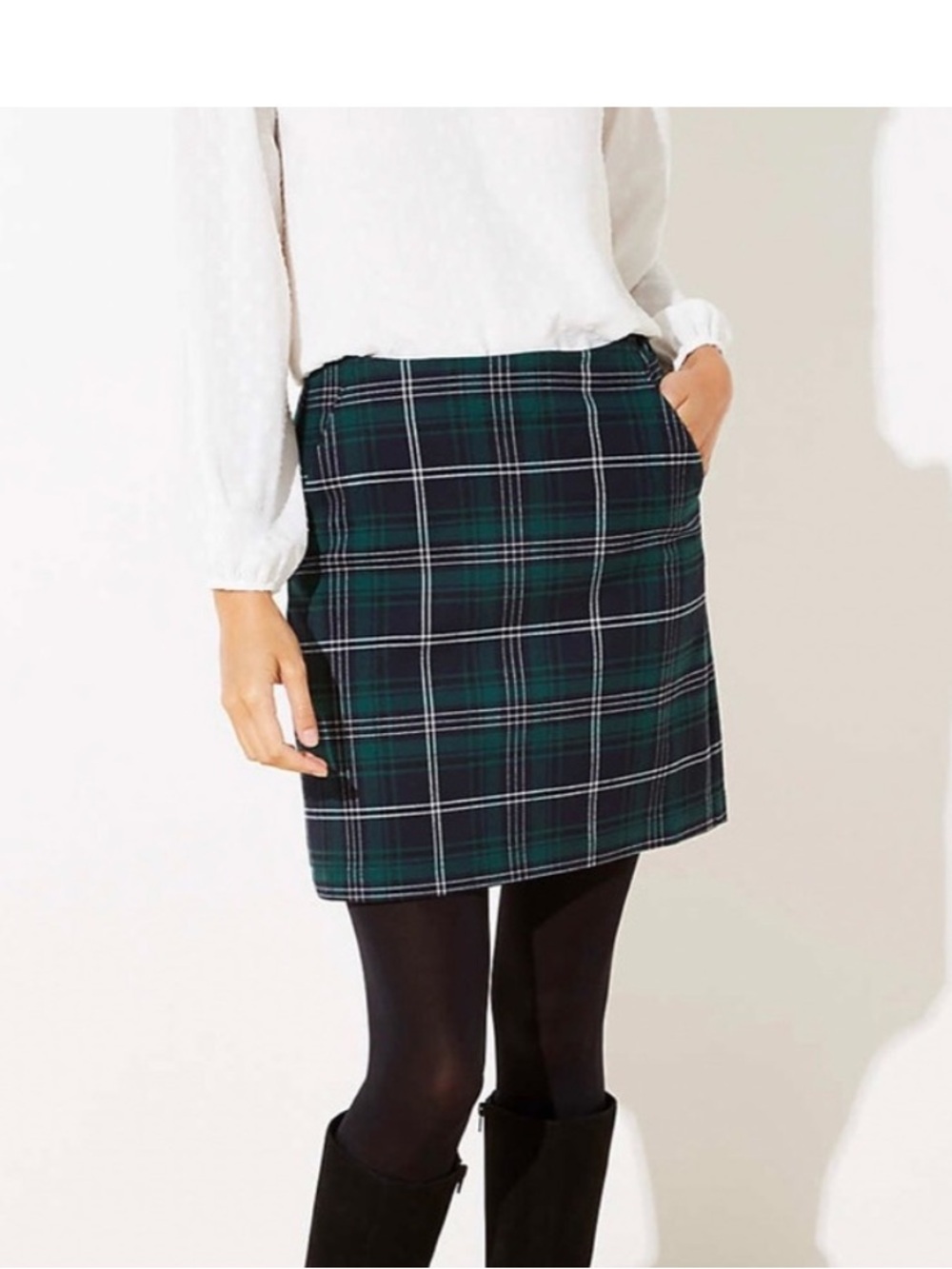 LOFT Green and Navy Plaid Mini Skirt